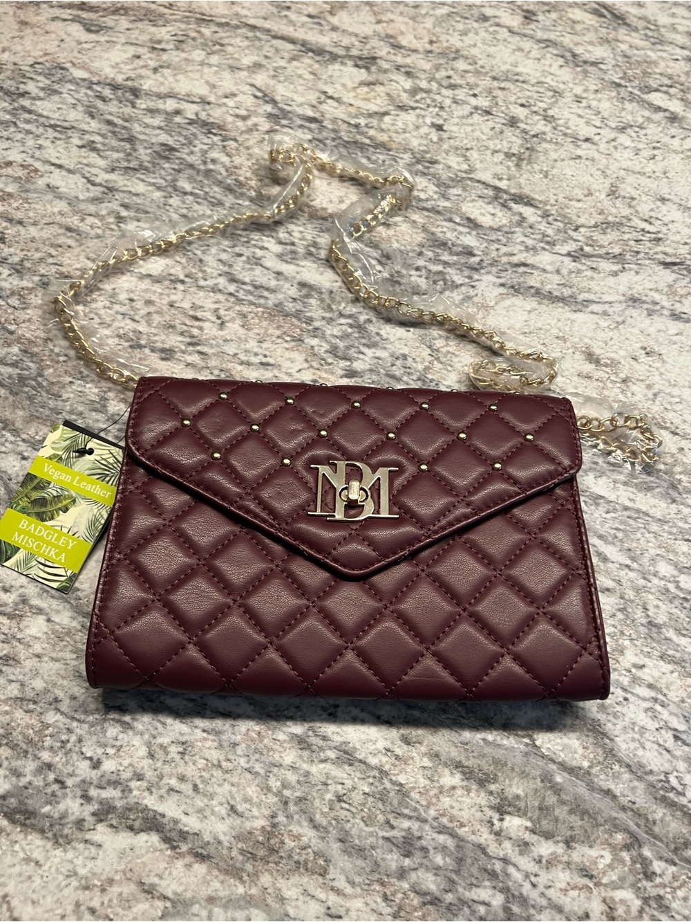 Badgley Mischka Quilted Plum Chain Crossbody Bag NWT